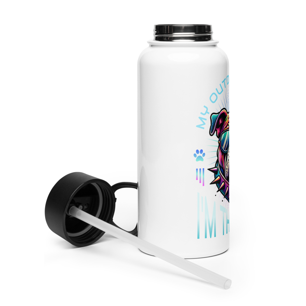 Cool Dog „I`M THE BOSS“- Edelstahl-Wasserflasche mit Strohhalmdeckel *
