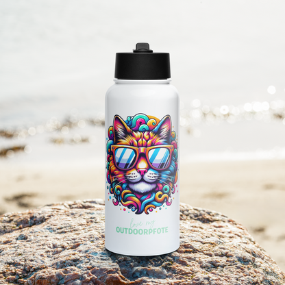 Cool Cat - Edelstahl-Wasserflasche mit Strohhalmdeckel *