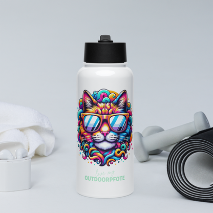 Cool Cat - Edelstahl-Wasserflasche mit Strohhalmdeckel *