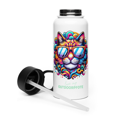 Cool Cat - Edelstahl-Wasserflasche mit Strohhalmdeckel *