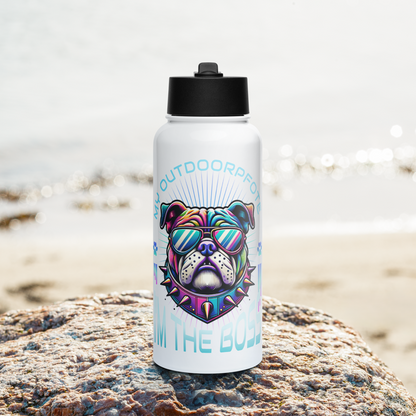 Cool Dog „I`M THE BOSS“- Edelstahl-Wasserflasche mit Strohhalmdeckel *