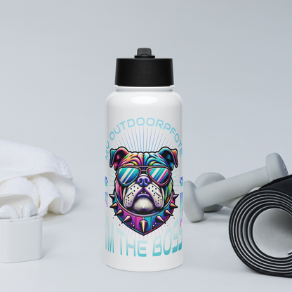 Cool Dog „I`M THE BOSS“- Edelstahl-Wasserflasche mit Strohhalmdeckel *