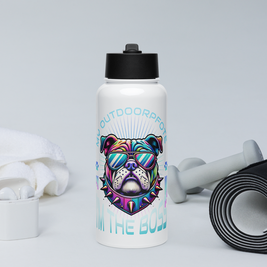 Cool Dog „I`M THE BOSS“- Edelstahl-Wasserflasche mit Strohhalmdeckel *