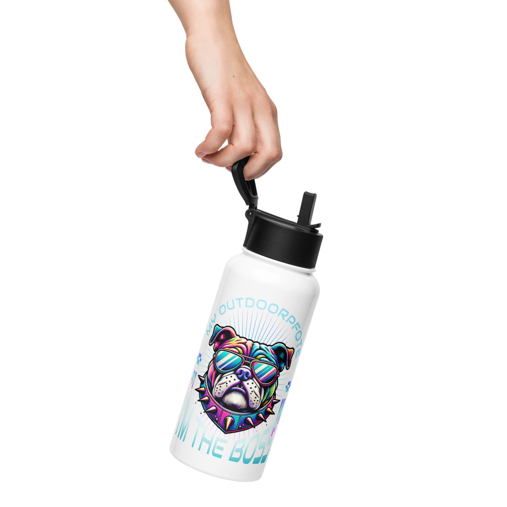 Cool Dog „I`M THE BOSS“- Edelstahl-Wasserflasche mit Strohhalmdeckel *