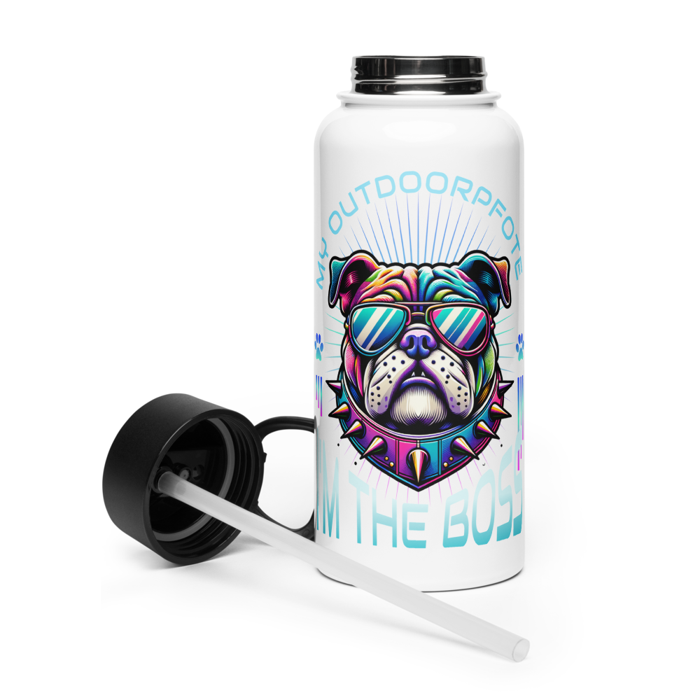 Cool Dog „I`M THE BOSS“- Edelstahl-Wasserflasche mit Strohhalmdeckel *