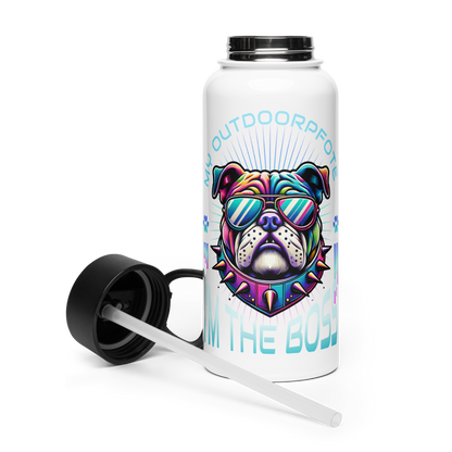 Cool Dog „I`M THE BOSS“- Edelstahl-Wasserflasche mit Strohhalmdeckel *