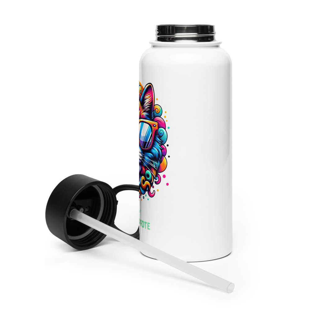 Cool Cat - Edelstahl-Wasserflasche mit Strohhalmdeckel *