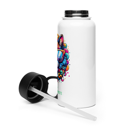 Cool Cat - Edelstahl-Wasserflasche mit Strohhalmdeckel *