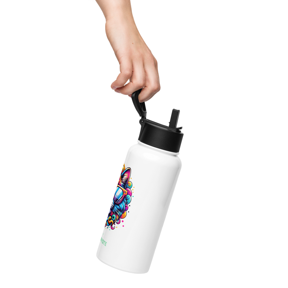 Cool Cat - Edelstahl-Wasserflasche mit Strohhalmdeckel *