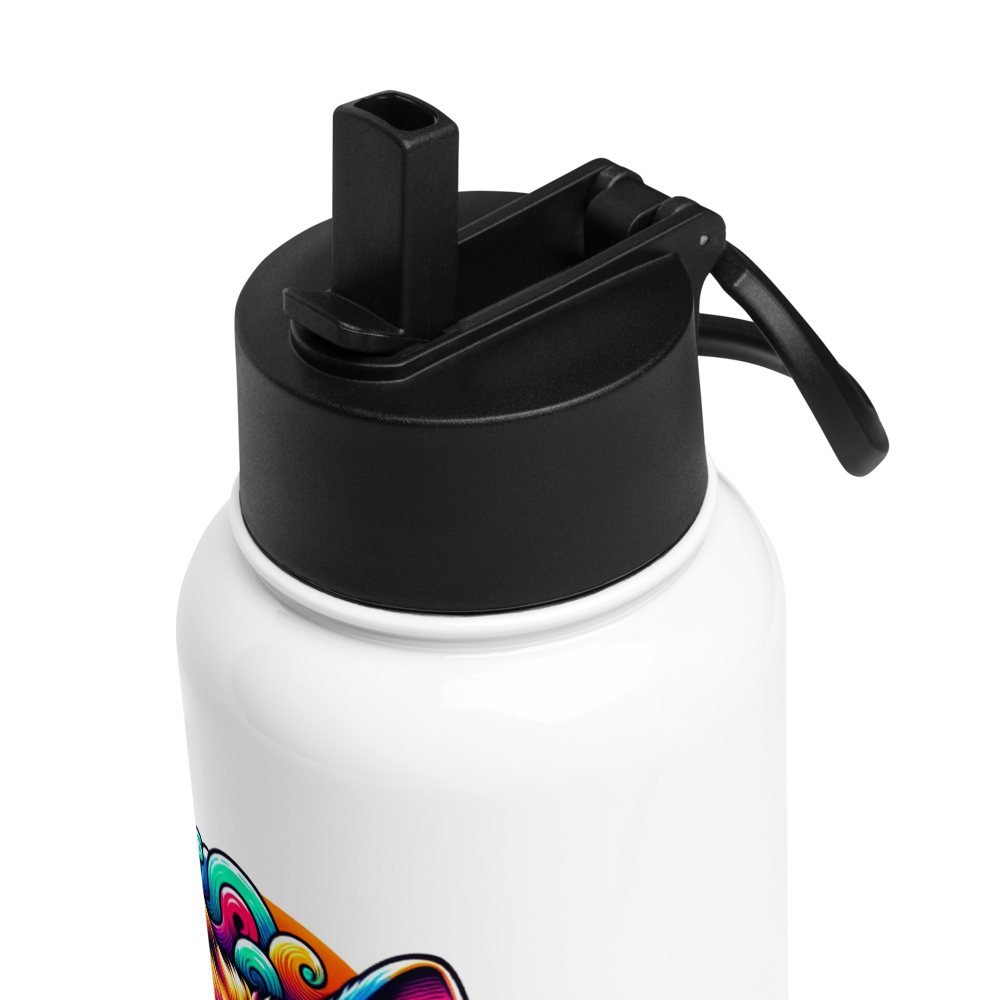 Cool Cat - Edelstahl-Wasserflasche mit Strohhalmdeckel *