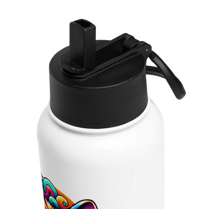 Cool Cat - Edelstahl-Wasserflasche mit Strohhalmdeckel *