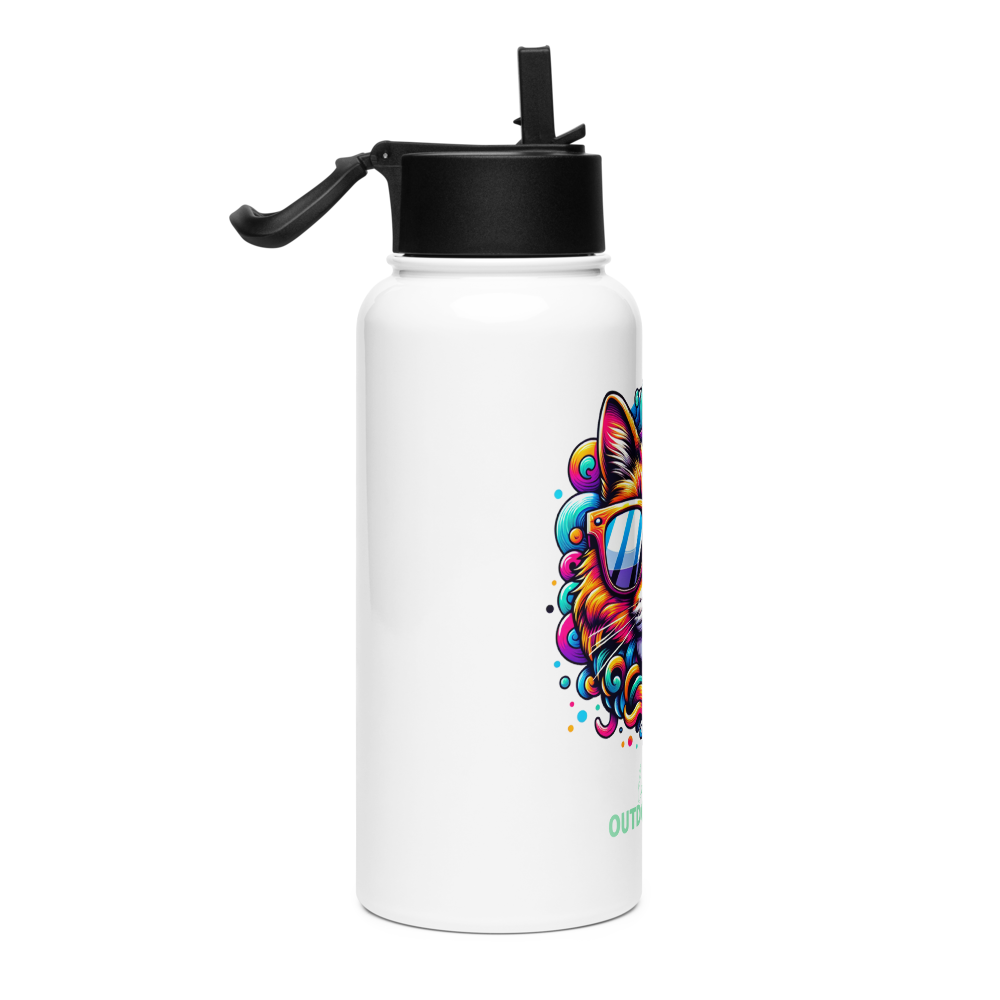 Cool Cat - Edelstahl-Wasserflasche mit Strohhalmdeckel *