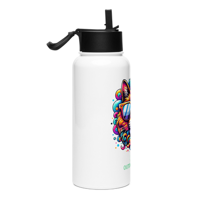 Cool Cat - Edelstahl-Wasserflasche mit Strohhalmdeckel *