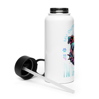 Cool Dog „I`M THE BOSS“- Edelstahl-Wasserflasche mit Strohhalmdeckel *
